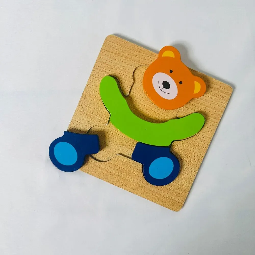 Vintage Teddy Bear Color Block Small Chunky Wooden Puzzle